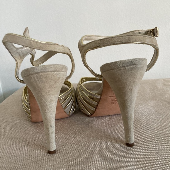 Alejandro Ingelmo Strappy Stiletto Heels Suede Cream Gold 39 - Picture 5 of 11